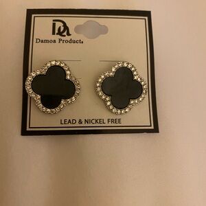 Damo Black and Silver Clover Earrings